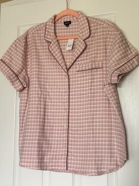 GAPbody Pink Plaid Short Sleeve flannel pajama top M